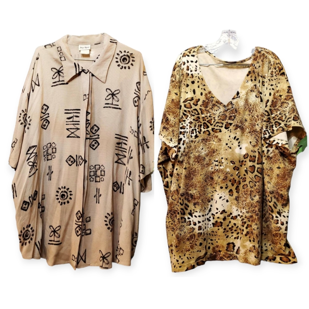 2 Plus Size Bundle/ VTG Ivy Rose Art Buttons Down Shirt Top Animal Print Blouse